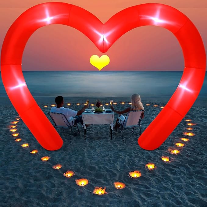 Shappy 12FT Valentine Inflatables Outdoor Decorations Heart Blow up Inflatable Archway with Build in LEDs for Indoor Outdoor Lawn Yard Garden (Red)