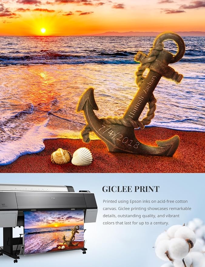 IPIC - "Anchored in Time Personalized Wall Art with Name and Date, Custom Beach Sunset Canvas Print with Solid Wood Frame, A Personalized Gift for Couple, Wedding, or Anniversary