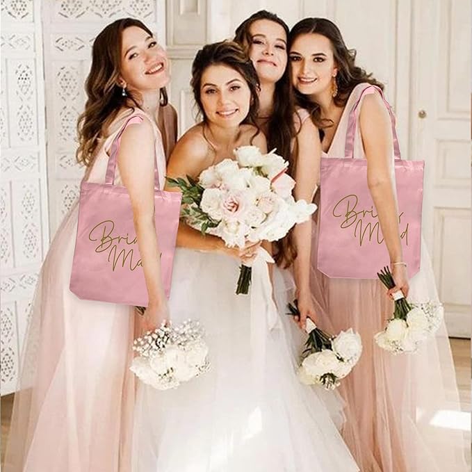 LADY & HOME 6pcs Bachelorette Party Tote Bag, Bride Bridesmaid Cotton Tote Bag for Wedding Gifts