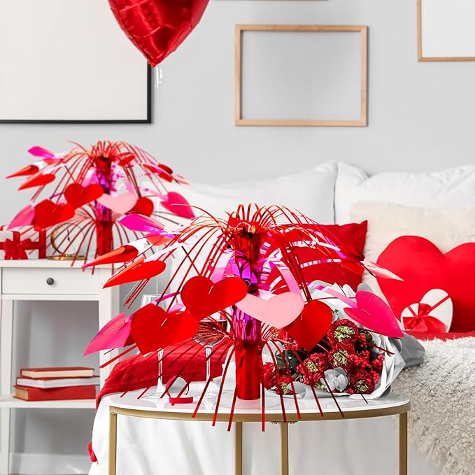 16 Pcs Valentine's Day Metallic Foil Spray Centerpieces for Tables Heart Gleam N'burst Party Spray for Valentine's Day Table Decoration