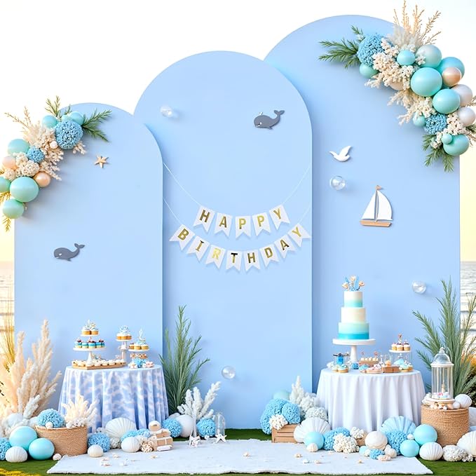White and Blue Arch Cover 3 Set-6FT, 5FT, 4FT Arch Backdrop Cover Spandex Fitted 2-Color Fabric Stand Covers for Baby Shower Boy Birthday Party Graduation Banquet Photo Background Decorations
