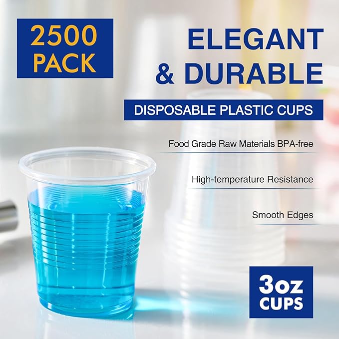 Turbo Bee 2500Pack 3oz Plastic Cups,Disposable Mouthwash Cups,3 Ounce Small Tumblers Ideal for Drinking Tasting, Food Samples