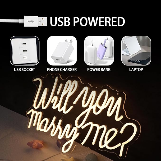 Will You Marry Me Neon Sign for Wedding Party Backdrop Marry Me Light Up Letters for Wall Decor Neon LED Signs for Marriage Proposal Valentine's Day Decorations 21.7x13.8 Inch (white)