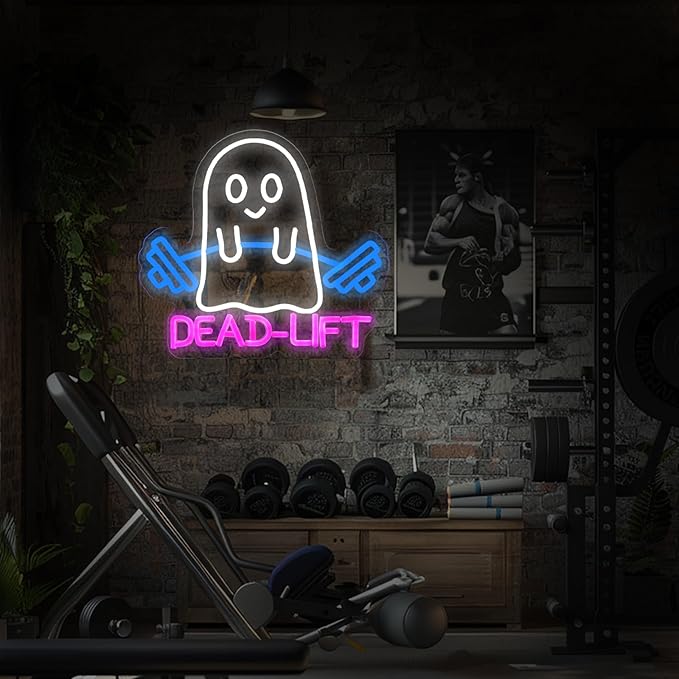 Ghost Dead Lift Neon Sign,Funny GYM Room Wall Sign,Home Gym Wall Decor,Ghost Light,Dumbbell Neon Sign,Funny Weightlifting Gym Neon Led Light, 14"x13"