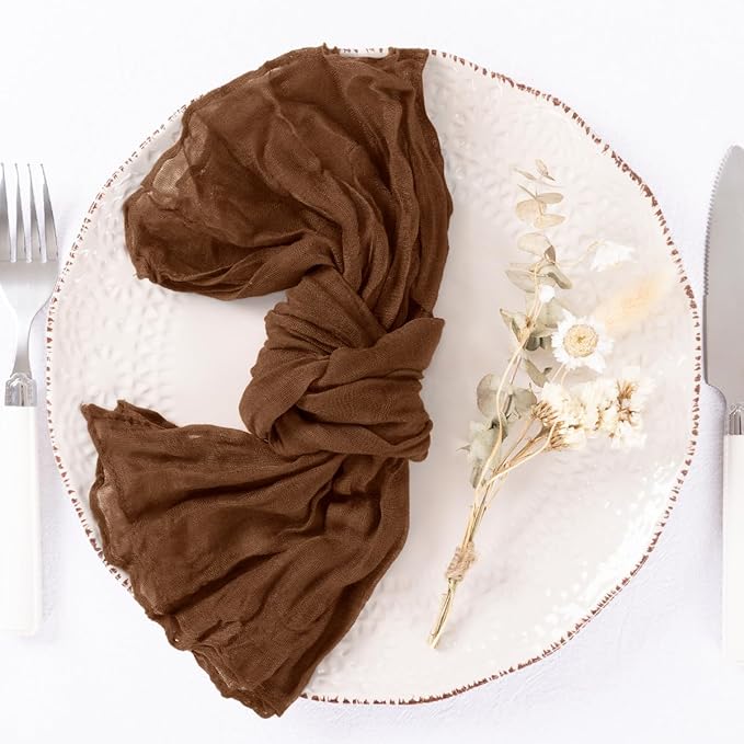 100 Pack Brown Cheesecloth Napkins Tan Spring Cloth Napkins Set of 100 Marron Dinner Napkins Bulk 21x21 Inches for Wedding Bridal Shower Baby Shower Valentine's Day