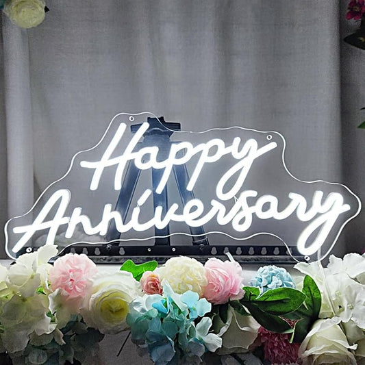 Happy Anniversary Neon Sign,Led Signs, Decoration Neon Lights for Bar Pub Christmas, Restaurant, Bedroom Wall Decor Cute Neon Signs Engagement Birthday Wedding Party,SIGNVIA,Size:55 * 24.5cm