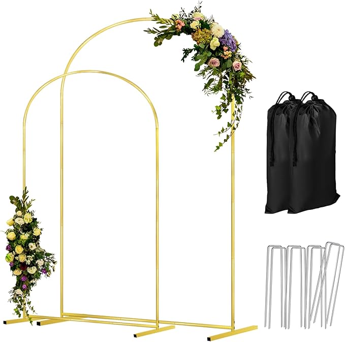 Wedding Arch Backdrop Stand Set of 2 Gold Metal Balloon Arch Stand 7.2FT & 6.6FT Backdrop Frame for Birthday Party Wedding Ceremony Graduation Bridal Baby Shower Event Decor