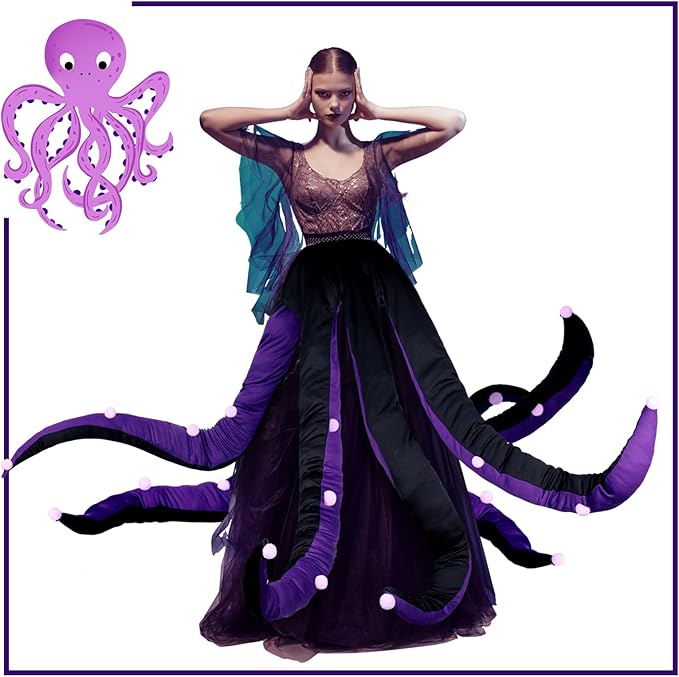 Funtery Women Octopus Costume Halloween Octopus Tentacles Dress Sea Witch Costume for Adults Cartoon Cosplay Party