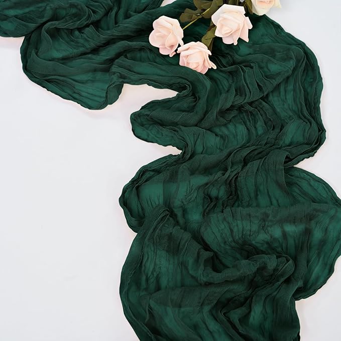20 Pack Emerald Green Table Runner 10Ft Cheesecloth Table Runner Boho Gauze Cheese Cloth Table Runners Romantic Long Sheer Fabric Table Runners for Wedding Party Bridal Shower