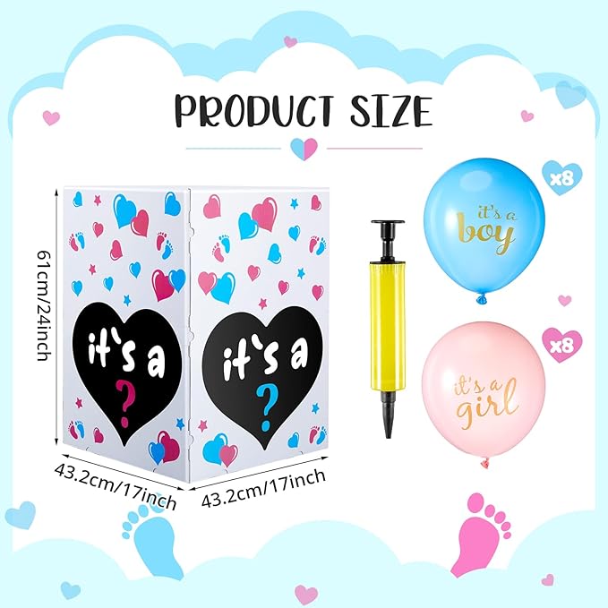 Ireer Gender Reveal Balloon Box with 16 Latex Baby Balloon Release Box Funny Ideas for Gender Reveal Party Decorations Supplies(Boy and Girl,Pink,Blue)