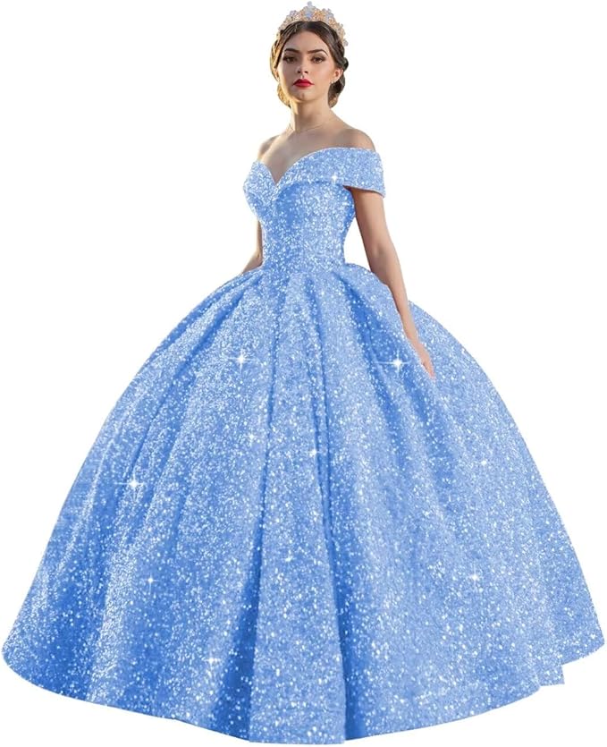 TRHTX Sparkly Sequin Quinceanera Dresses 2024 Off Shoulder Ball Gown Long A-line Sweet 16 Dresses