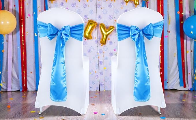 VDS Satin Chair Sashes Chair Cover Back Tie Sateen Bows Ribbon for Wedding Birthday Graduation Engagement Ceremony Event Party Banquet Venue Hotel All Dining Chair Decoration (40PC) (Blue)