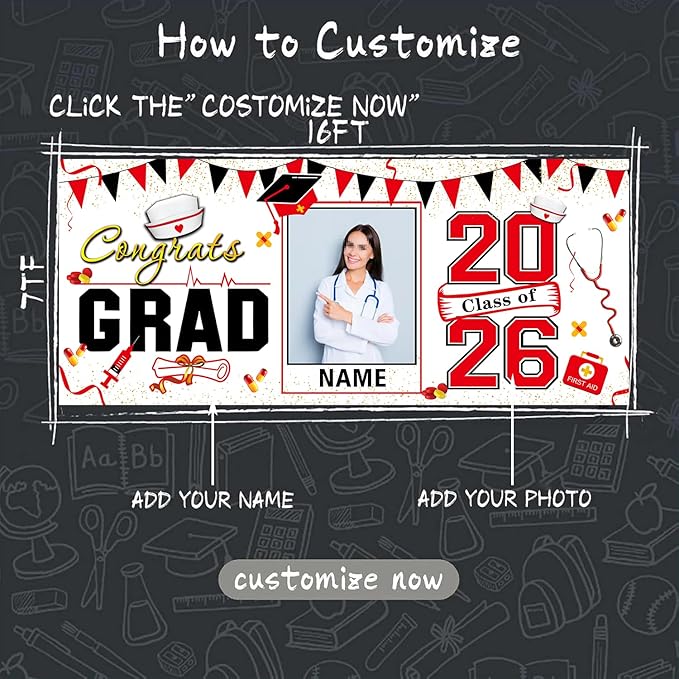 Custom Garaduation Garage Door Banner Cover 16 x 7 ft Class of 2026 Congrats Grad Party Backdrop Personalized Graduation Decoration(Red and White)