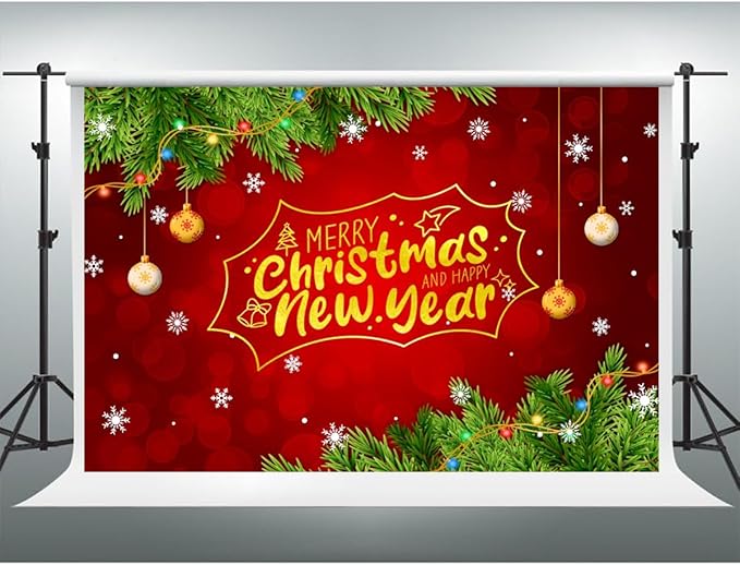 YongFoto Merry Christmas Backdrop 10x8ft Snowflakes Christmas Tree Red Green Photography Background Happy New Year Xmas Eve Family Party Banner Room Decorations Photoshoot Wallpaper Photo Booth