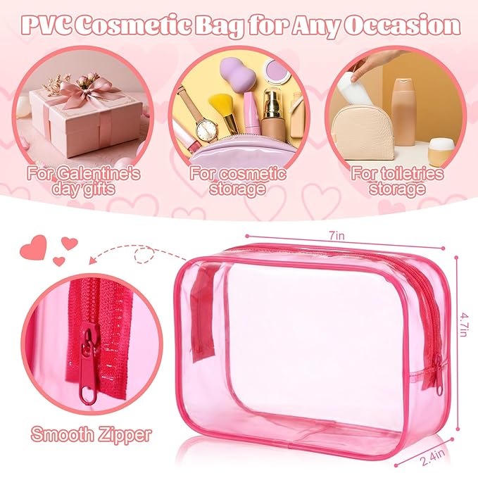 Zeyune 42 Pcs Galentine's Day Gifts Set Valentine's Pink Gift 6 Sets Include PVC Makeup Bags Glasses Mirror Hair Claw Clips Scrunchies Bracelets Greeting Cards for Women Friends Party Favors