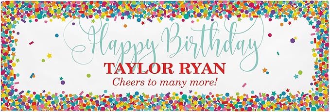 Let's Make Memories Personalized Happy Birthday Banner - Choose Any Year - 40th 50th 60th 75th Birthday Party Decorations - Custom Indoor/Outdoor Vinyl Banner - Any Text - Colorful Confetti - 8ft