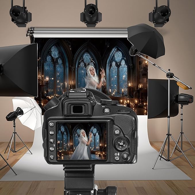 Baocicco Vintage Castle Wall Backdrop Photography 10x6.5ft Night Candlelight Gothic Fantasy Castle Ancient Arch Window Background Halloween Backdrops Wedding Birthday Party Decorations Props Video