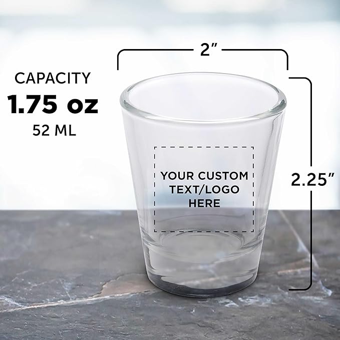 DISCOUNT PROMOS Custom Shot Glasses 1.75 oz. Set of 10/50/100, Personalized Bulk Pack - Great for Wedding Favors, Bachelorette Decorations, Party Favors - Clear Bottom Color
