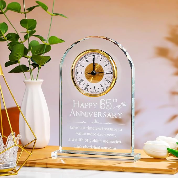 YWHL 65th Wedding Anniversary Quartz Clock Gifts for Parents Grandparents, 65 Years Anniversary Clock Keepsake for Couple, Happy 65th Anniversary Party Decoration (Battery not Included)