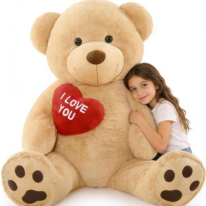 Giant Teddy Bear 52", Big Stuffed Animal with Heart, Large Brown Stuffed Bear Plush Toys for Kids, I Love You Valentines Gift for Girlfriend Wedding