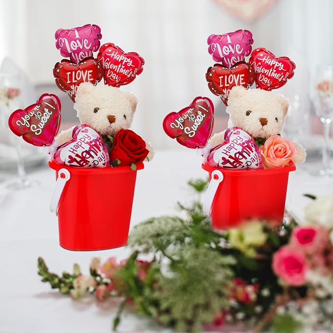 60 Pcs 4 Inch Valentine‘s Day I Love You Balloons Self Inflating Valentine Heart Automatic Inflatable Mini Foil Balloons on a Stick for Party Decor