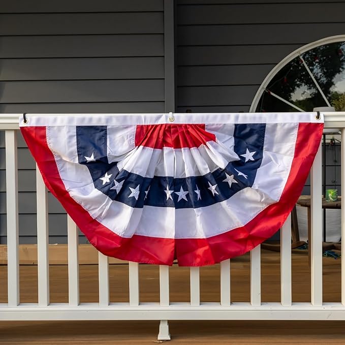 ROTERDON American Flags Bunting 3x6 FT 4 Pack, 4th of July Decorations Outdoor, Red White and Blue Buntings Decorations, USA Patriotic Half Fan Bunting Flag