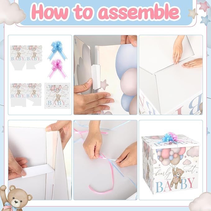 AmazingSpark 28in Jumbo Gender Reveal Gift Box Kit with Oversized Box Giant Pull Bows for Gender Reveal Baby Shower Birthday Party Decor(We Can Bearly Wait)