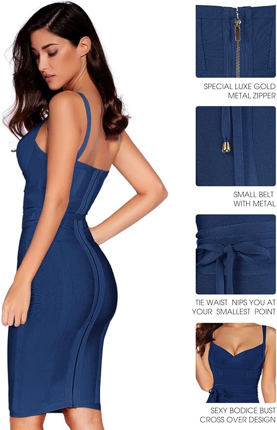 meilun Womens Rayon Belt Detail Bandage Bodycon Party Dress
