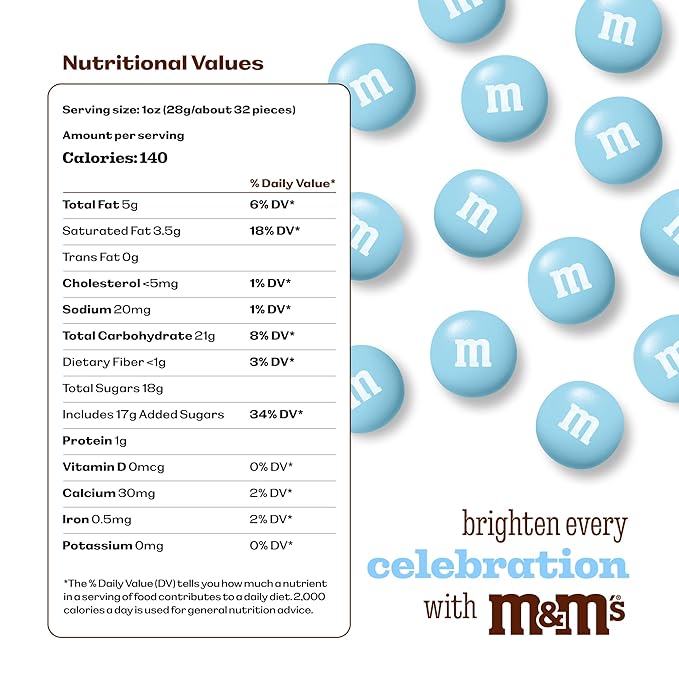 M&M’S WORLD Light Blue Milk Chocolate Candy, 2 lbs Resealable Pack - Candy Bulk for Party Favors, Baby Showers, Easter, Birthday Decor, Birthday Treats, Weddings & More