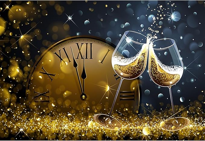 Baocicco 12x10ft Happy New Year Backdrop Countdown Party Shining Champagne Wine Glasses Bokeh Halos Backdrop Vinyl Photography Background New Year Eve Christmas Eve Party Winter Holiday Festival
