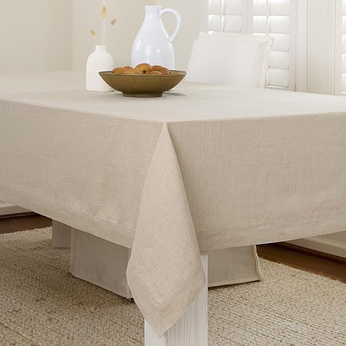 Solino Home Linen Natural Tablecloth 60 x 90 Inch - 100% Pure Linen Rectangular Tablecloth - Machine Washable Table Cloth for Spring, Easter - Fete