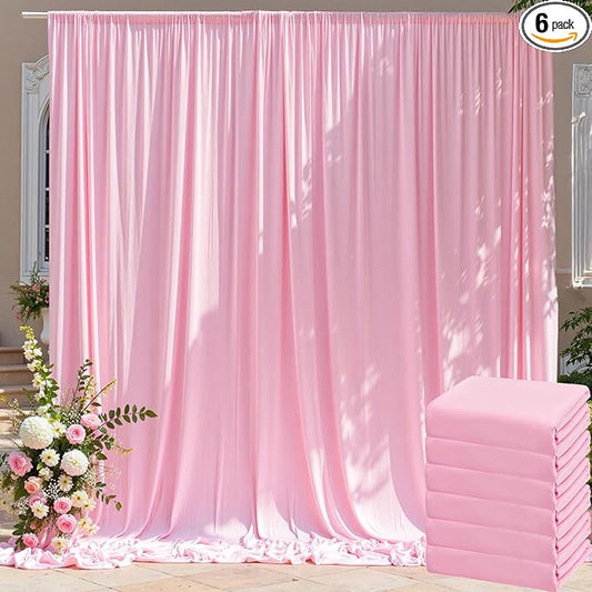 30ft x 10ft Wrinkle Free Pink Backdrop Curtain for Parties, 6 Panels 5×10ft Silky Polyester Light Pink Photo Backdrop Drapes Back Drop Cloth for Girl Party Birthday Gender Reveal Wedding Photography