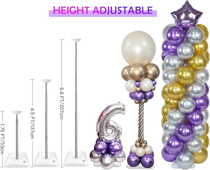 YALLOVE Balloon Column Stand Kit, Sets of 4 Telescoping Balloon Stand, Height Adjustable Balloon Tower Pillar with Reusable Metal Telescopic Design for Party Decoration