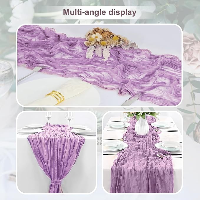 10 Pack Lilac Cheesecloth Table Runner 35x120 Inch 10Ft Rustic Gauze Cheese Cloth Table Runner Sheer Cheesecloth Table Runners for Wedding Party Bridal Shower Decoration