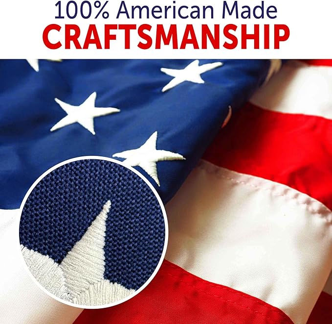 US Flag 6 x 10 ft: 100% American Made – 2 Ply Polyester - Embroidered Stars and Sewn Stripes