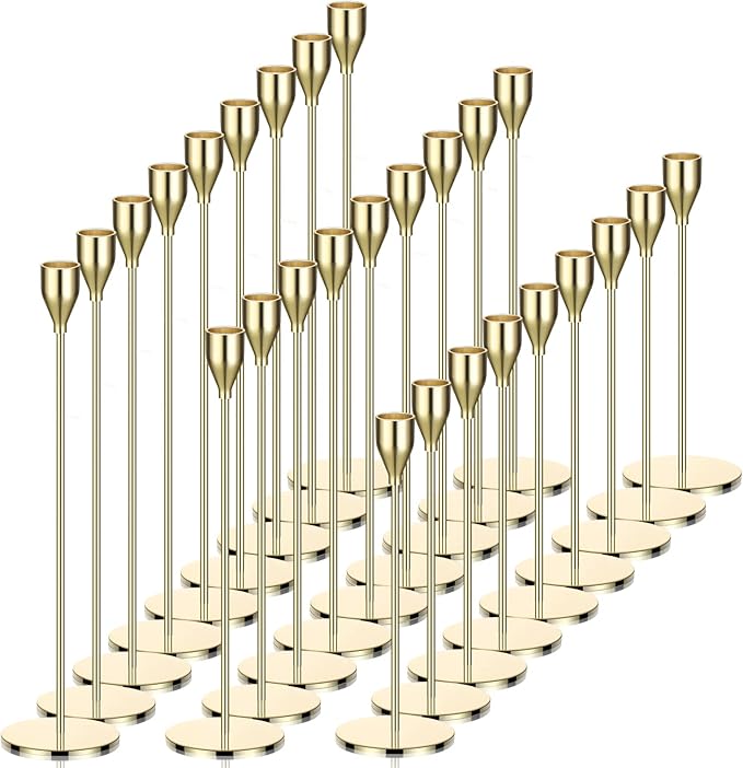 27 Pack Candles Holder, 9 Sets Taper Candlestick Holders Fit 0.75 Inch Thick Pillar Candles, Long Candle Sticks Centerpiece Decor for Home Wedding Dinning Party Anniversary(Gold)