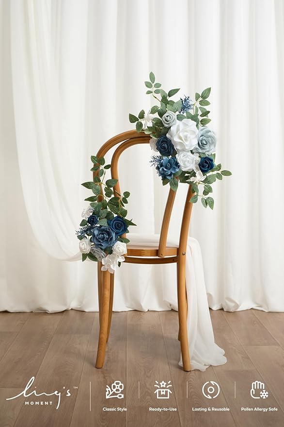Ling's moment 2pcs Fall Wedding Artificial Floral Swag Welcome Sign Flowers Backdrop Garland Dusty Blue Navy for Ceremony Reception Door Wall Easel Home Decoration Entryway Outdoor Head Table Decor