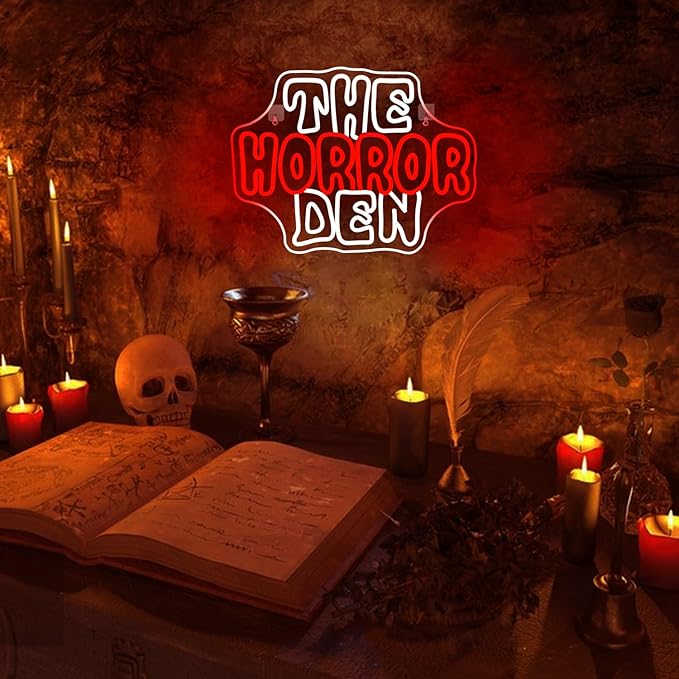 NOSUN The Horror Den Neon Sign Light for Happy Halloween Wall Decor for Man Cave Dimmable USB Neon Lights for Horror Party Club Game Room Torror Movies Lover Home Wall Decor