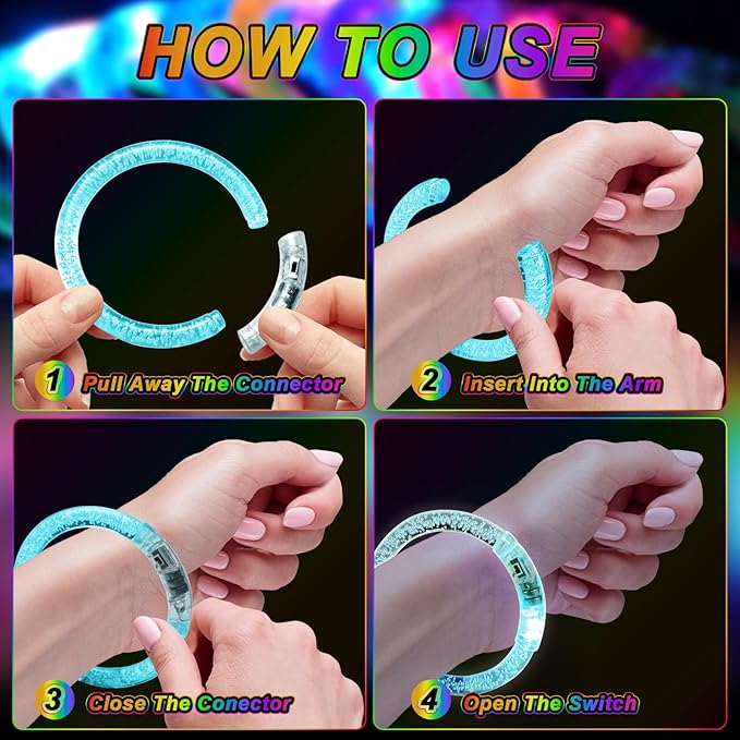 120 Pack LED Light Up Bracelets, Glow in the Dark Party Supplies, 6 Color Glow Bracelets, Rave Party Favors for Kids/Adults Birthday, Concert,Goodie Bag Fillers, New Year
