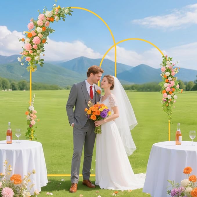 Wedding Arch Backdrop Stand Set of 2 with Cover (7.2FT, 6FT) Gold Metal Balloon Arch Stand Stable Frame Red Arches Cover Chiara Arch Backdrop Stands Cover for Birthday Party Banquet Event Decor