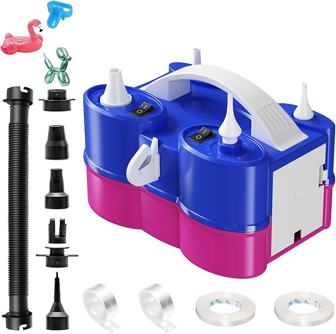 Electric Balloon Pump, 3-in-1 Portable Air Pump for Inflatables and Balloons, Dual Nozzle Balloon Blower Machine for Latex 260q Foil Balloons 110V Inflator Deflator for Pool Floats Air Mattress