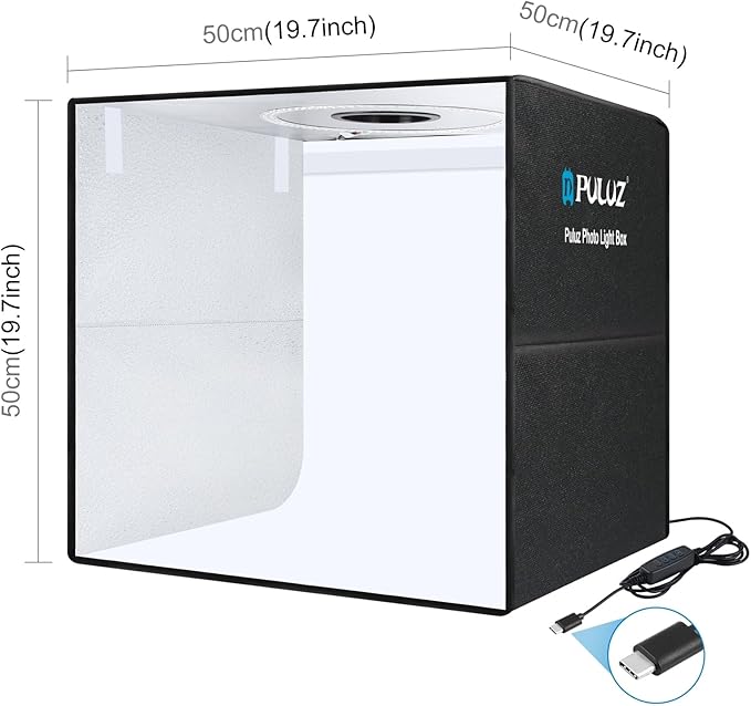 PULUZ Portable Photo Studio Light Box, 50cm x 50cm Photography Light Tent, Professional Dimmable Photography Studio Tent with 12 Color Backdrops, CRI≥90, Photo Box for Product Photography