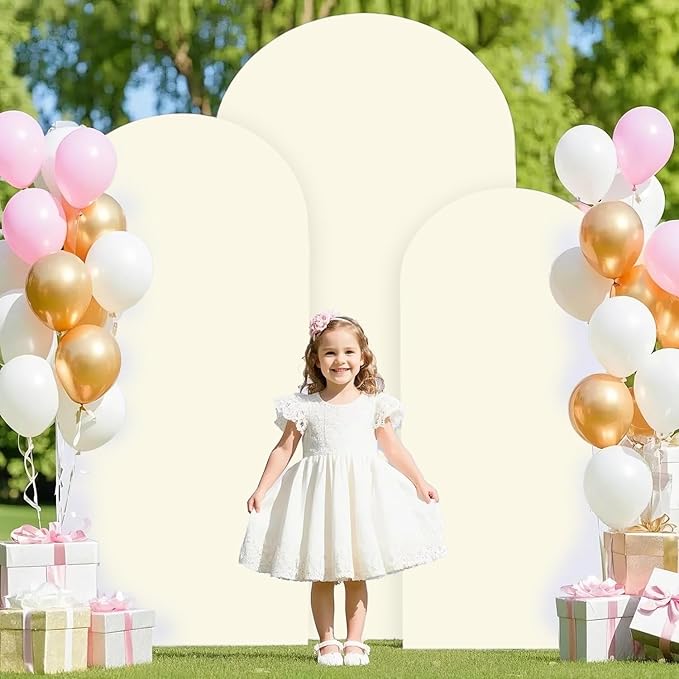 Ivory Wedding Arch Cover Set of 3 Arch Spandex Covers 5FT 6FT 7FT Baby Shower Chiara Arch Backdrop Stand Cover Round Top Stretchy Backdrop Arched Stand Covers for Parties Ornaments