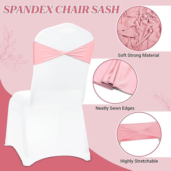 VDS Pack of 200 PCS | Dusty Rose | Spandex Chair Sashes Bows Without Buckle | Stretch Elastic Banquet Universal Folding Chair Band Tie with for Wedding Party Conference Celebration Event Decoration