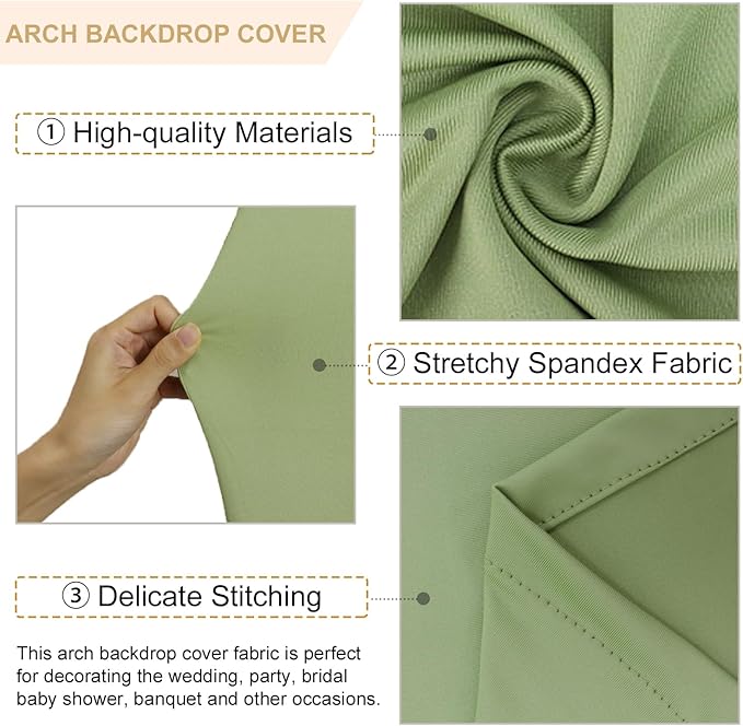 Wedding Arch Stand and Cover Set 7.2FT 6FT Sage Green Spandex Arch Covers for Round Top Arched Frame Arch Backdrop Stand Cover Set for Wedding Ceremony Bridal Baby Shower Event Decor