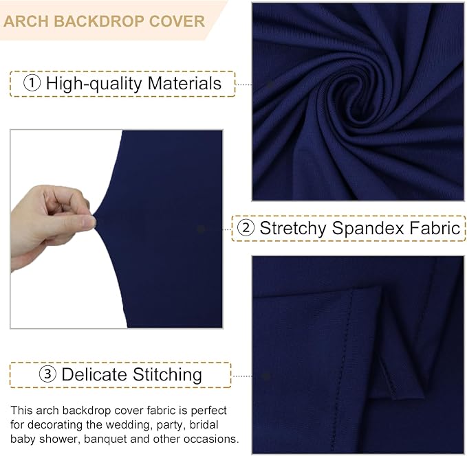 Wedding Arch Cover 7.2FT 6.6FT 6FT Navy Spandex Arch Cover Set of 3 Arch Covers Stretchy Backdrop Round Top Arch Cover for Arch Stand Chiara Backdrop Covers for Wedding Birthday Party Decor