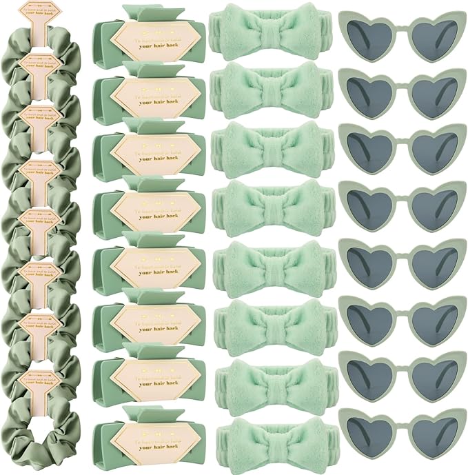 Bridesmaid Scrunchies Proposal Gifts square 4.1inch Bachelorette Hair Claws Clips Girls heart sunglasses headband gift for Wedding Party Favors (Sage Green)