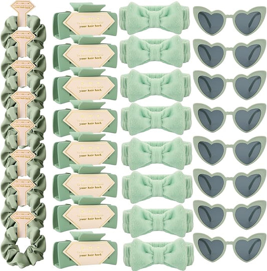 Bridesmaid Scrunchies Proposal Gifts square 4.1inch Bachelorette Hair Claws Clips Girls heart sunglasses headband gift for Wedding Party Favors (Sage Green)