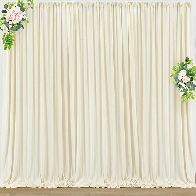 20 ft x 8 ft Ivory Backdrop Curtain Panels, 4 Panels 5 ft x 8 ft Wrinkle Free Polyester Photography Backdrop Drapes, Wedding Party Home Decoration Supplies