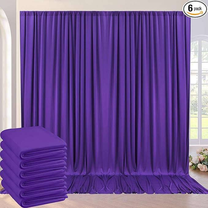 30ft×10ft Wrinkle Free Dark Purple Backdrop Curtain for Party, 6 Panels 5ft×10ft Soft Silky Polyester Purple Photo Backdrop Drapes for Birthday Baby Shower Wedding Photography
